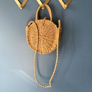 Raffia straw purse with handles and strap